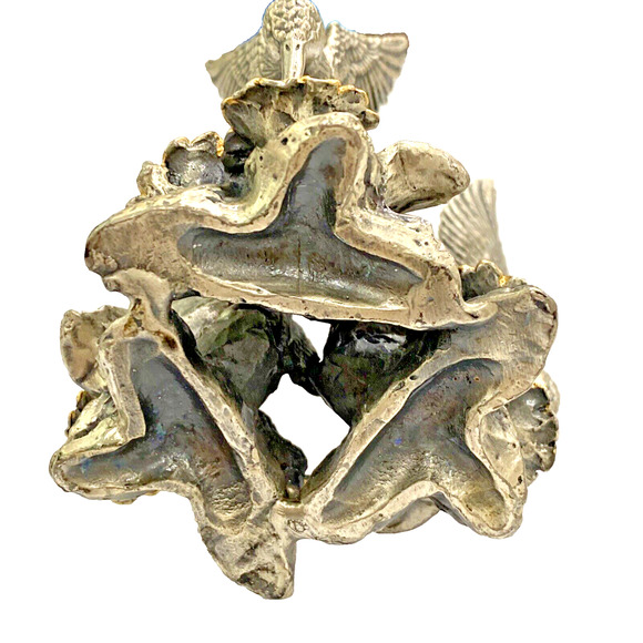 Blue Glass Crystal Ball Paperweight Silver & Gold Metal Hummingbird Orb Holder - Picture 6 of 10